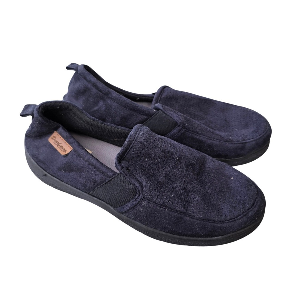 Dearfoams Cozy Comfort Mens Slippers Navy Blue Microsuede Loafers Size L 11-12
